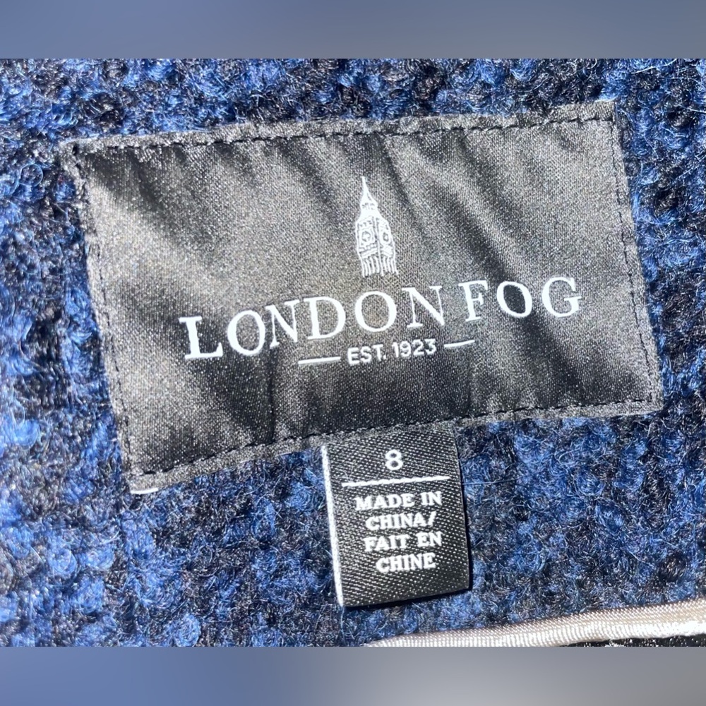 London Fog women’s winter wool like pea coat full zip Size 8 Blue and Black dots - Picture 12 of 12